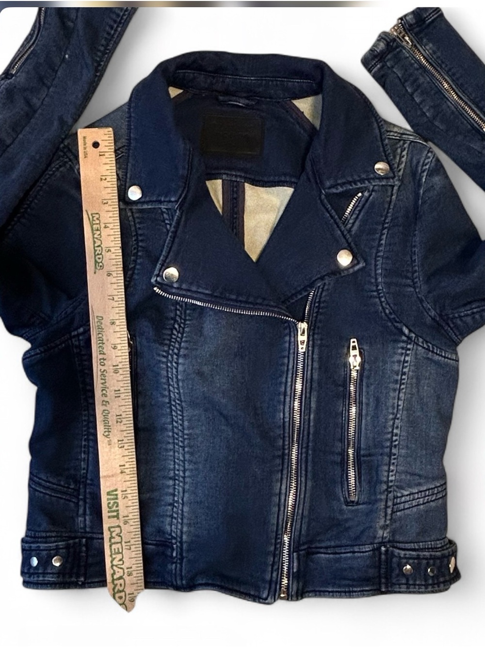 Blank NYC Blue Denim Moto Jacket M, with Pockets and Zippers Long Sleeves w/Zipp - Picture 8 of 8